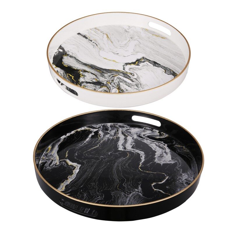 Artekko Artekko Tray Δίσκος Διακοσμητικός Πλαστικό Μαύρο/Λευκό (35x35x4)cm Σετ/2 43305