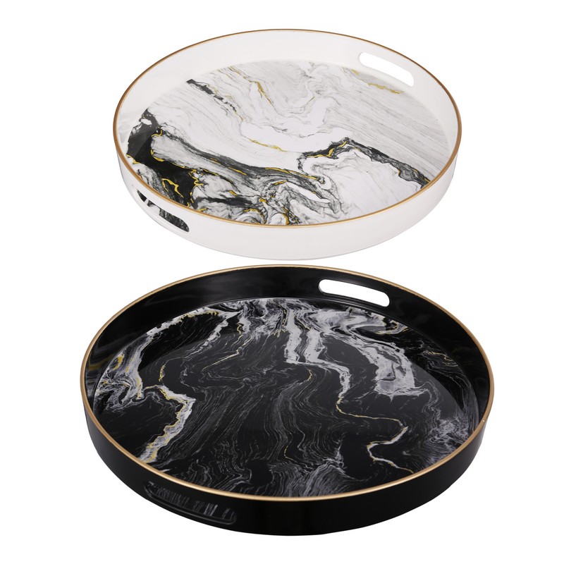 Artekko Artekko Tray Δίσκος Διακοσμητικός Πλαστικό Μαύρο/Λευκό (35x35x4)cm Σετ/2 43305