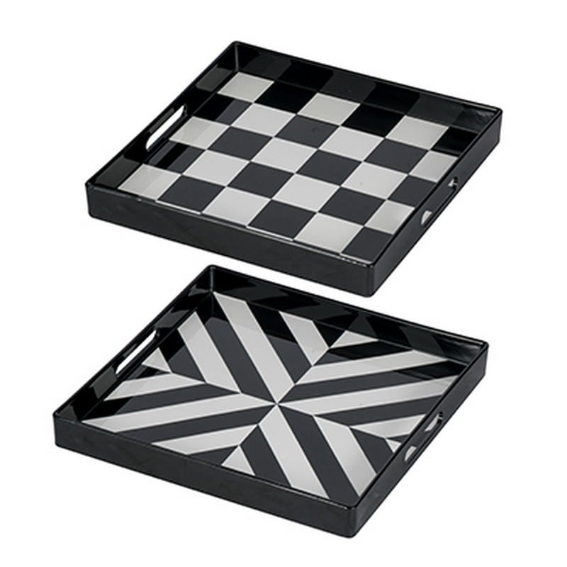 Artekko Artekko Tray Δίσκος Σερβιρίσματος Πλαστικό Aσπρόμαυρο (35x35x4)cm Σετ/2 44280