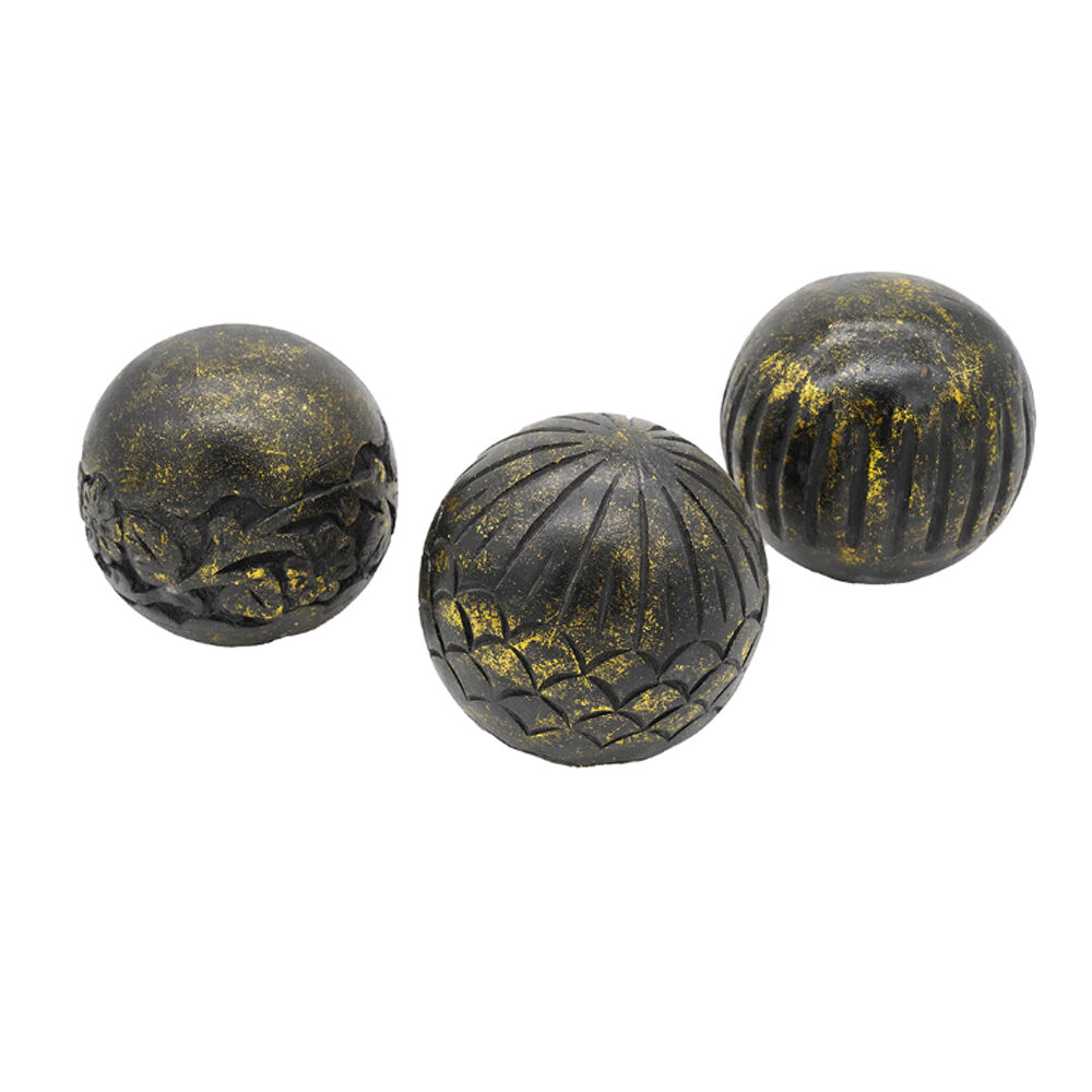Artekko Artekko Carved Μαύρες Διακοσμητικές Σφαίρες από Ξύλο Μάνγκο (12.7x12.7x12.7)cm 3pcs 44605