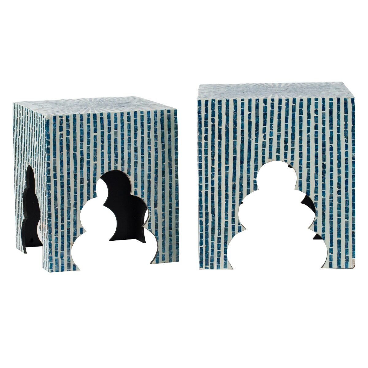 Artekko Artekko Ivory Βοηθητικά Τραπεζάκια Σκαμπό MDF Capiz Μπλε (45x45x50.5)cm Σετ/2 44826-BLUE