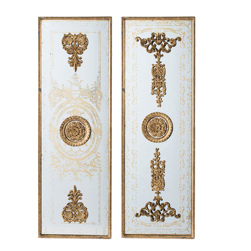 Artekko Artekko Mirror MDF Καθρέπτης Τοίχου με Ανάγλυφες Χρυσές Λεπτομέρειες (40.4x4.1x121.9)cm 2pcs 44935