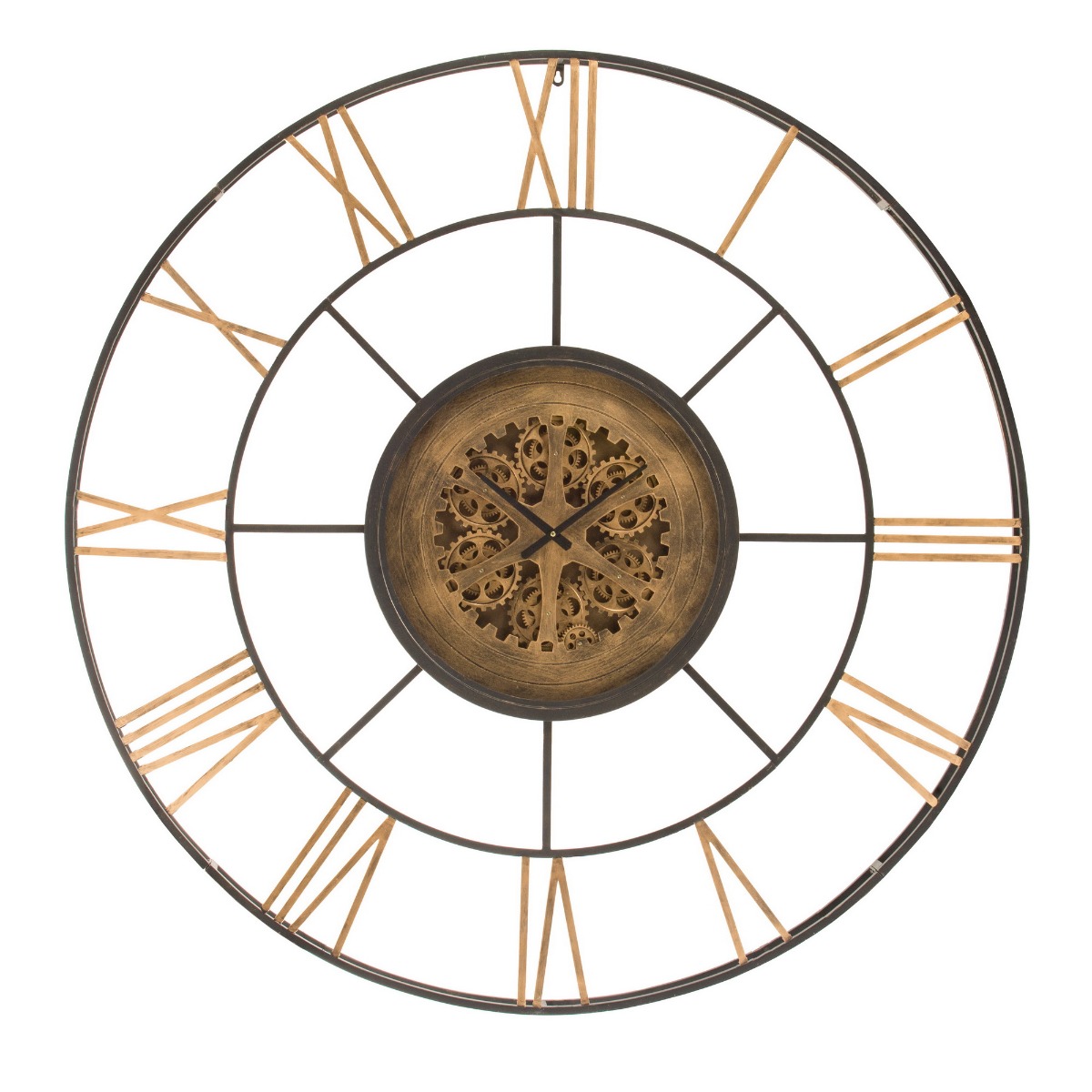 Artekko Artekko Clock Μαύρο Μεταλλικό Ρολόι Τοίχου με Χρυσά Γρανάζια (142x142x9)cm 45738