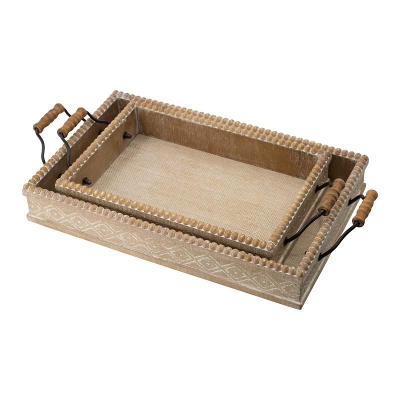Artekko Artekko Tray Διακοσμητικός Δίσκος Ξύλο Ελάτης Φυσική Απόχρωση (49x25.5x8.5)cm Σετ/2 45864