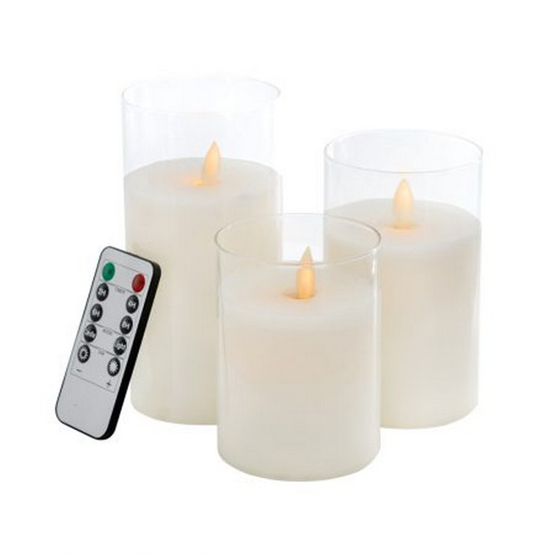 Artekko Artekko Flame Γυάλινα Λευκά Κεριά Led με Τηλεχειριστήριο (7.6x7.6x15.2)cm 3pcs 470006-WHIT-DS