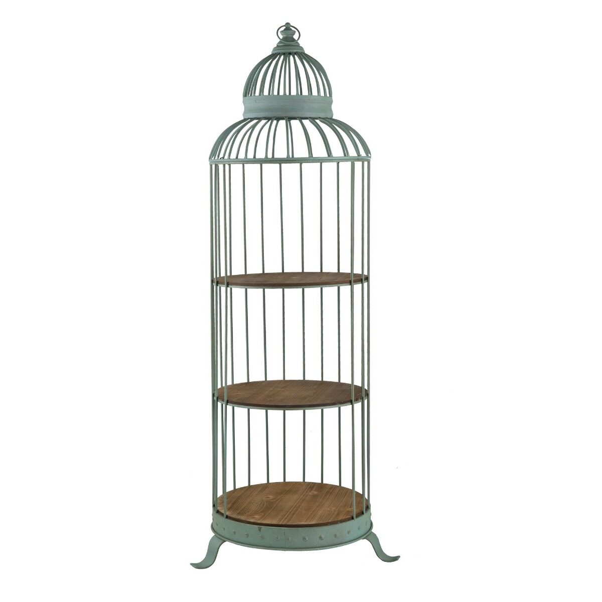 Artekko Artekko Birdcage Ραφιέρα Κλουβί με 3 Ξύλινα MDF Ράφια και Μεταλλικό Σκελετό σε Πράσινη Πατίνα (66x61x169) 47489