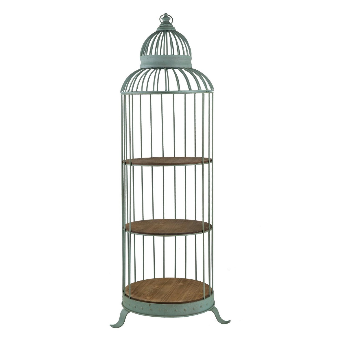 Artekko Artekko Birdcage Ραφιέρα Κλουβί με 3 Ξύλινα MDF Ράφια και Μεταλλικό Σκελετό σε Πράσινη Πατίνα (66x61x169) 47489