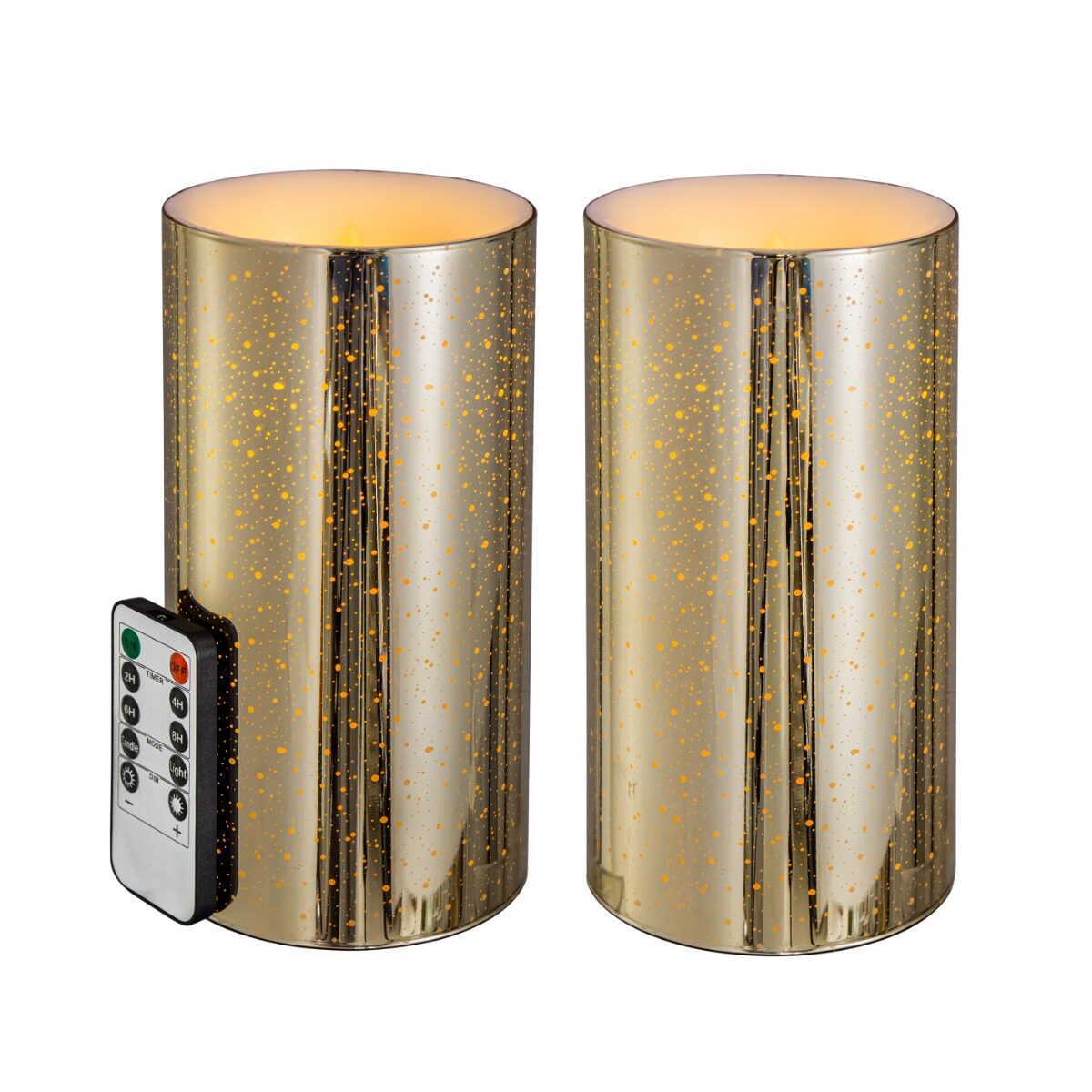Artekko Artekko Flame Χρυσά Γυάλινα Κεριά Led με Τηλεχειριστήριο (10.2x10.2x20.3)cm 2pcs 480301