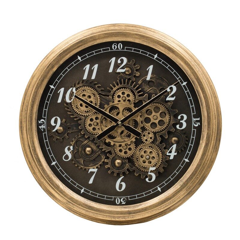 Artekko Artekko Clock Μαύρο Μεταλλικό Ρολόι Τοίχου με Γρανάζια και Χρυσές Λεπτομέρειες (53x9x53)cm 48063