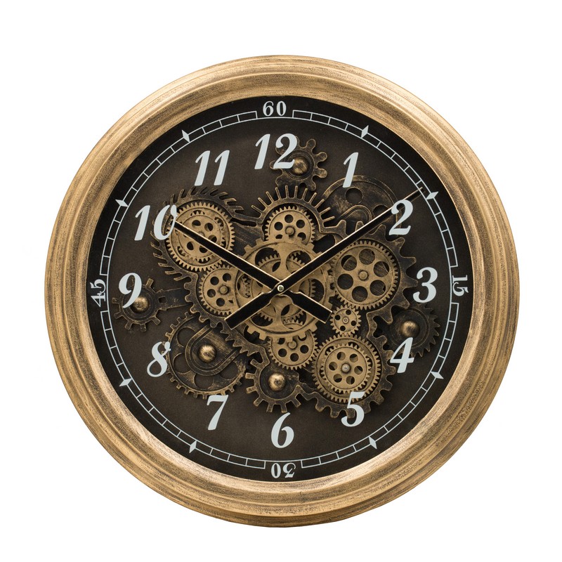 Artekko Artekko Clock Μαύρο Μεταλλικό Ρολόι Τοίχου με Γρανάζια και Χρυσές Λεπτομέρειες (53x9x53)cm 48063