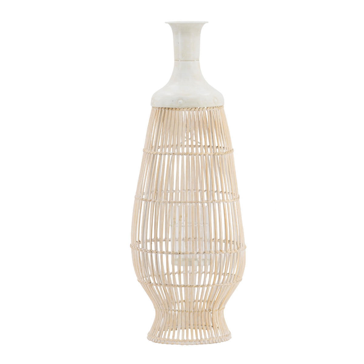 Artekko Artekko Lantern Μπαμπού Κηροπήγιο Φανάρι σε Λευκή Πατίνα (26x26x72)cm 48201