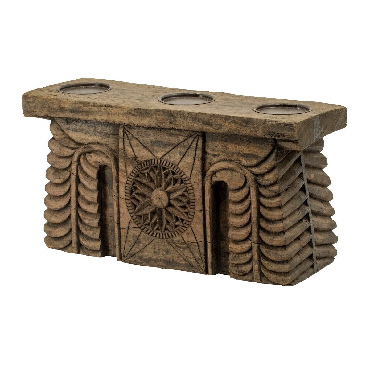 Artekko Artekko Pila Καφέ Ξύλινο Επιτραπέζιο Κηροπήγιο (51x12x20)cm 48540