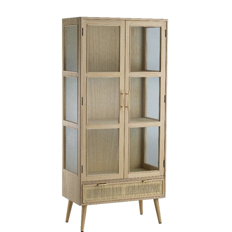 Artekko Artekko Cons Βιτρίνα MDF Ψάθα Γυαλί Φυσική Απόχρωση (72x39x159)cm 48597