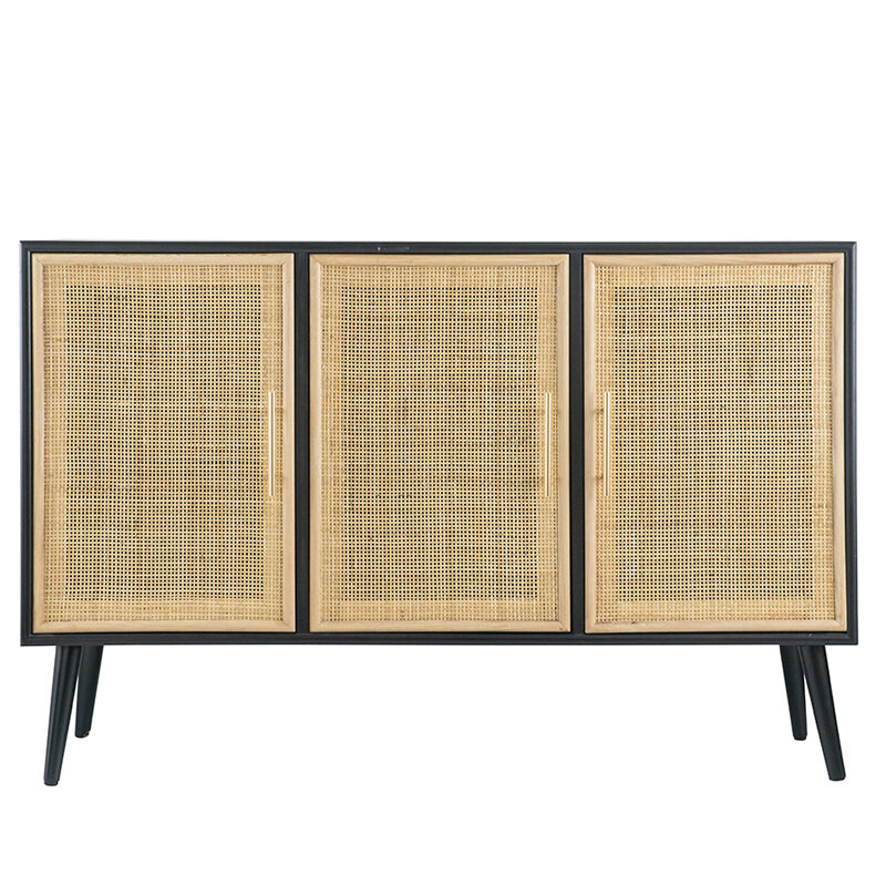 Artekko Artekko Cons Μπουφές MDF Ψάθα Μαύρο Φυσική Απόχρωση (120x38x78)cm 48599-BLAC