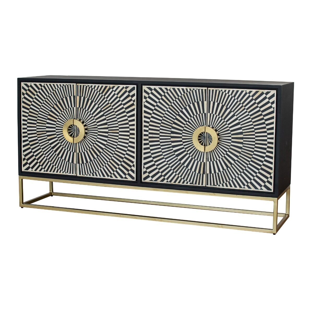 Artekko Artekko Sunray MDF Ασπρόμαυρος Μπουφές σε Χρυσή Μεταλλική Βάση με Κοκκάλινη Πρόσοψη (160x40x80)cm 48681
