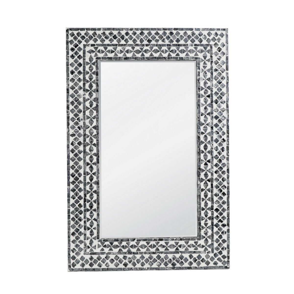 Artekko Artekko Ivory Ασπρόμαυρος Καθρέπτης Τοίχου από MDF και Capiz (61x2x91)cm 48758