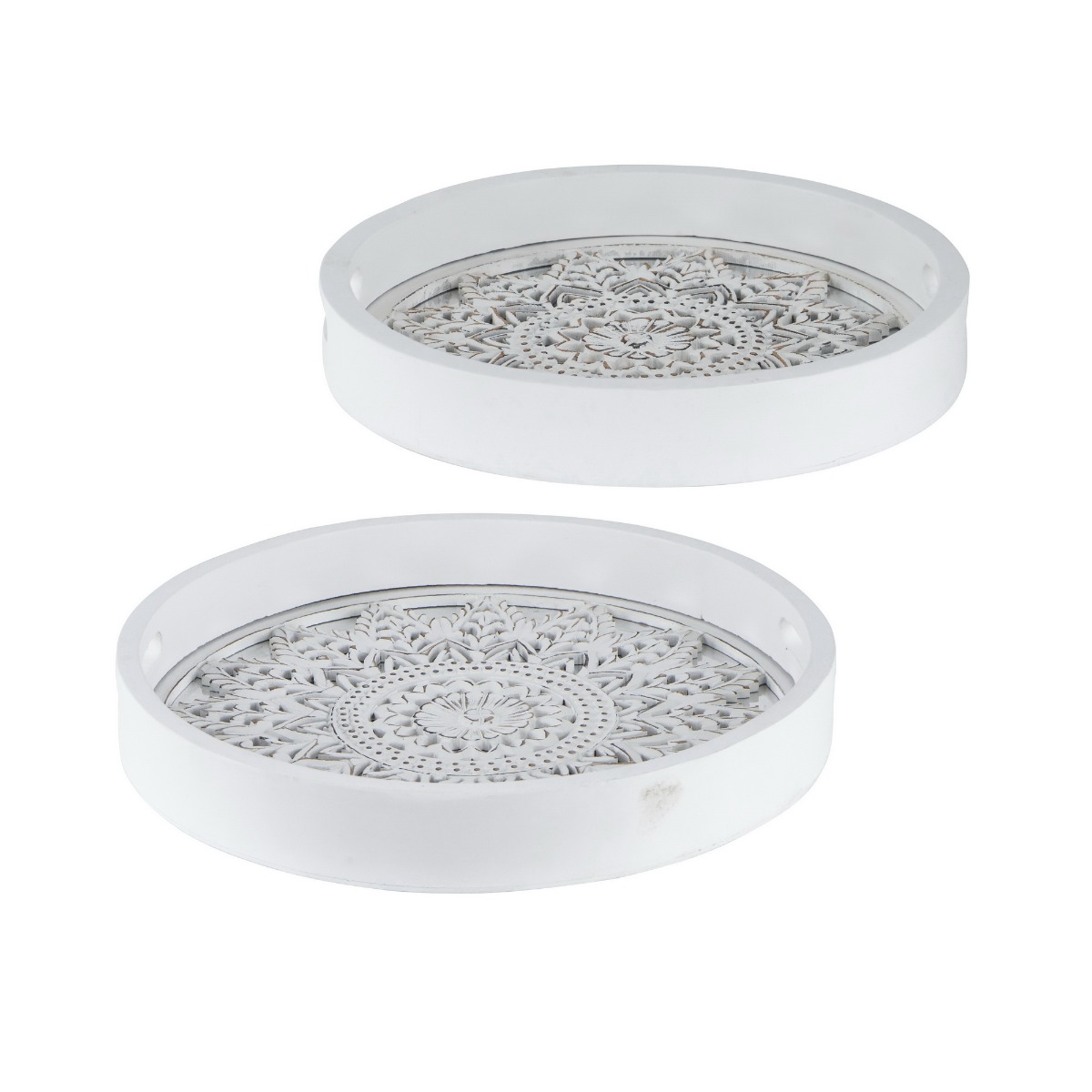 Artekko Artekko Tray Διακοσμητικός Δίσκος Σκαλιστός Ξύλο Λευκό (45.7x45.7x6.4)cm 48943