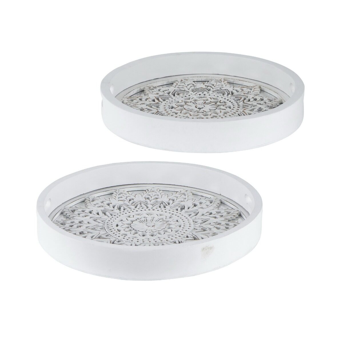Artekko Artekko Tray Διακοσμητικός Δίσκος Σκαλιστός Ξύλο Λευκό (45.7x45.7x6.4)cm 48943