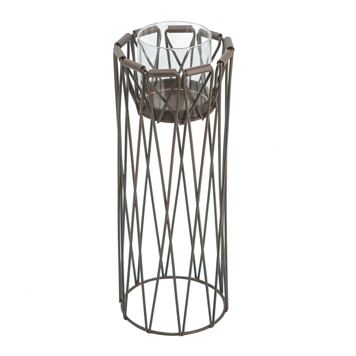 Artekko Artekko Candle Holder Καφέ Μεταλλικό Κηροπήγιο (14x14x33)cm 49671