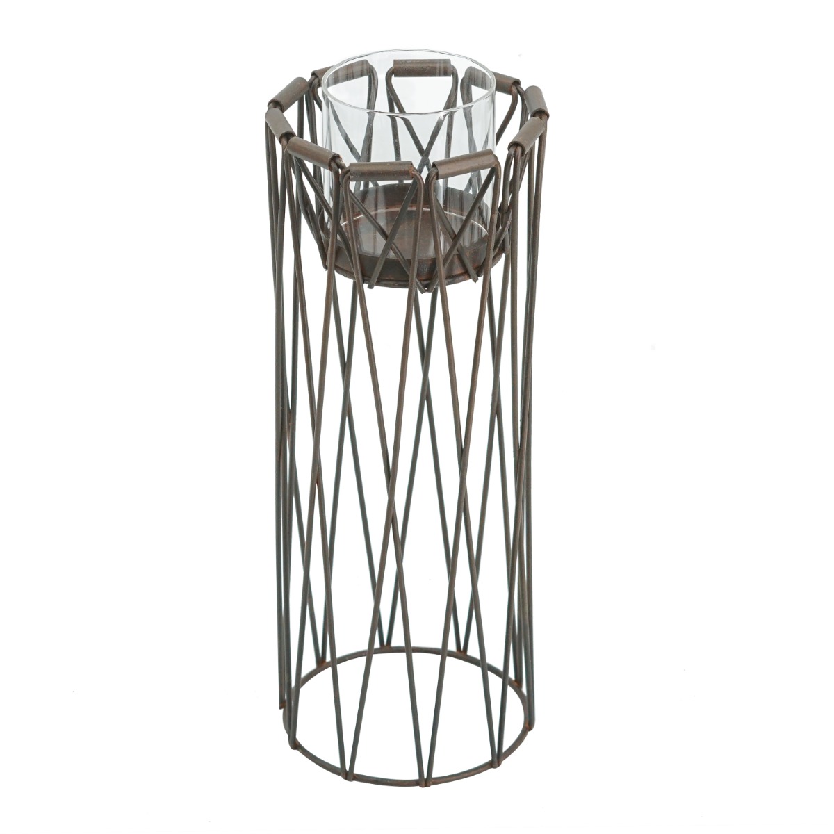 Artekko Artekko Candle Holder Καφέ Μεταλλικό Κηροπήγιο (14x14x33)cm 49671