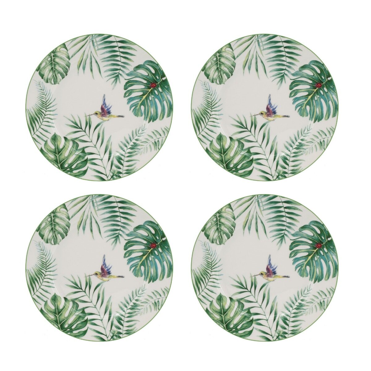 Artekko Artekko Tropical Ρηχά Πήλινα Πιάτα με Πράσινα Σχέδια (26.9x26.9x2)cm 4pcs 60031