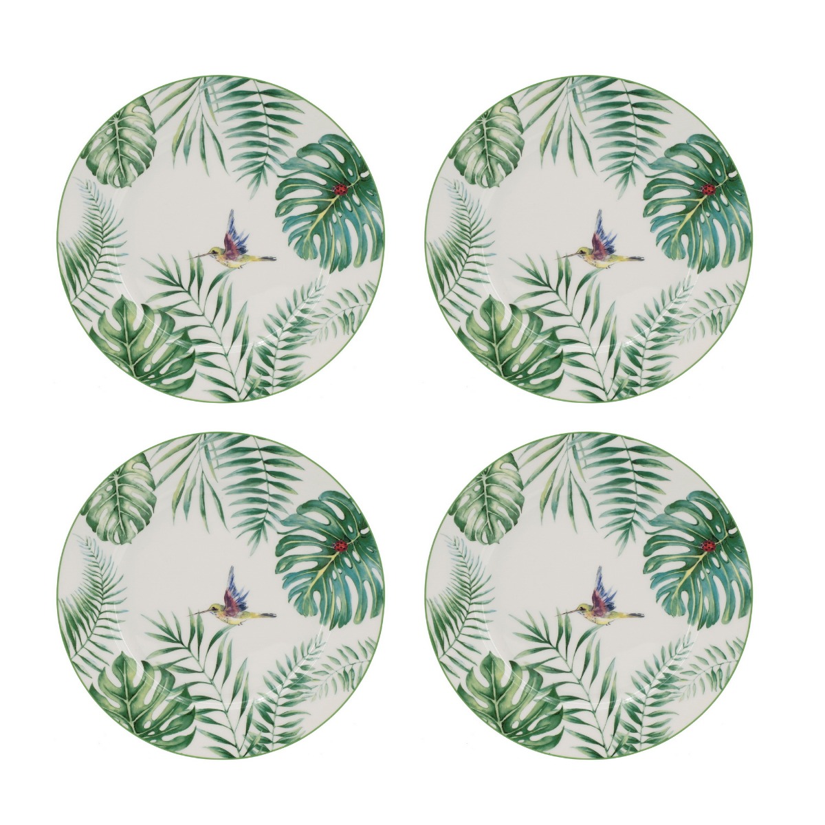Artekko Artekko Tropical Ρηχά Πήλινα Πιάτα με Πράσινα Σχέδια (26.9x26.9x2)cm 4pcs 60031