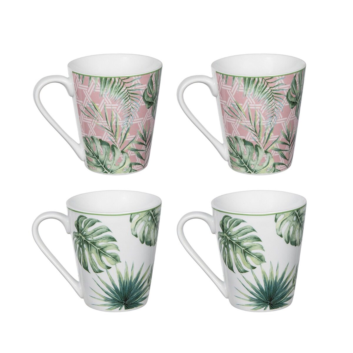 Artekko Artekko Tropical Πήλινες Κούπες με Πράσινα Φύλλα (12x8x10)cm 4pcs 60032