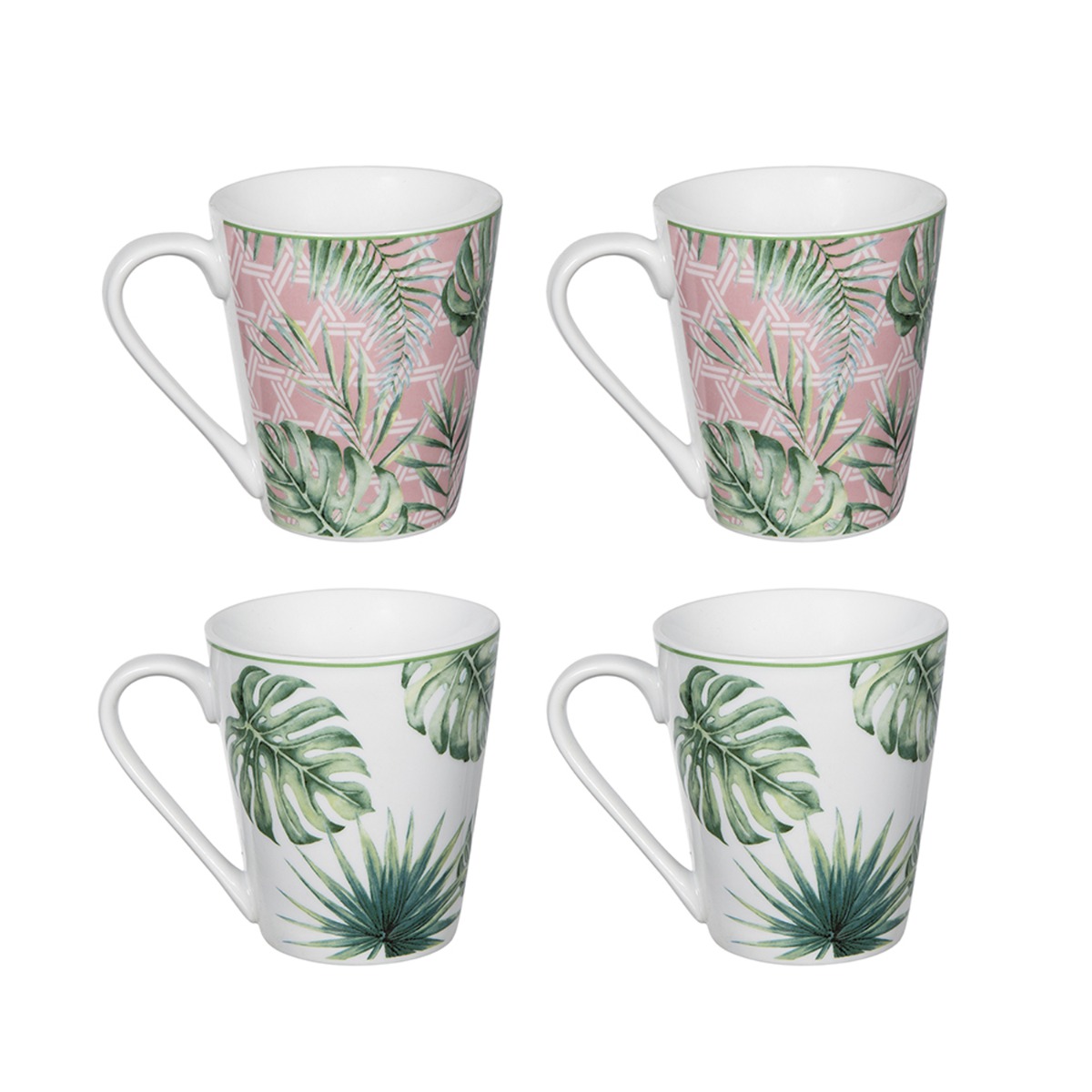 Artekko Artekko Tropical Πήλινες Κούπες με Πράσινα Φύλλα (12x8x10)cm 4pcs 60032