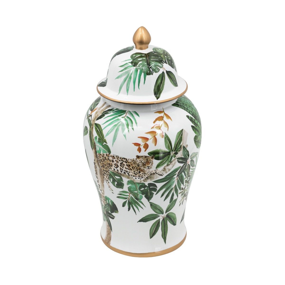 Artekko Artekko Lidded Διακοσμητικό Δοχείο Βάζο με Καπάκι από Πορσελάνη σε Λευκό με Πράσινο (24x24x45.5)cm 60970