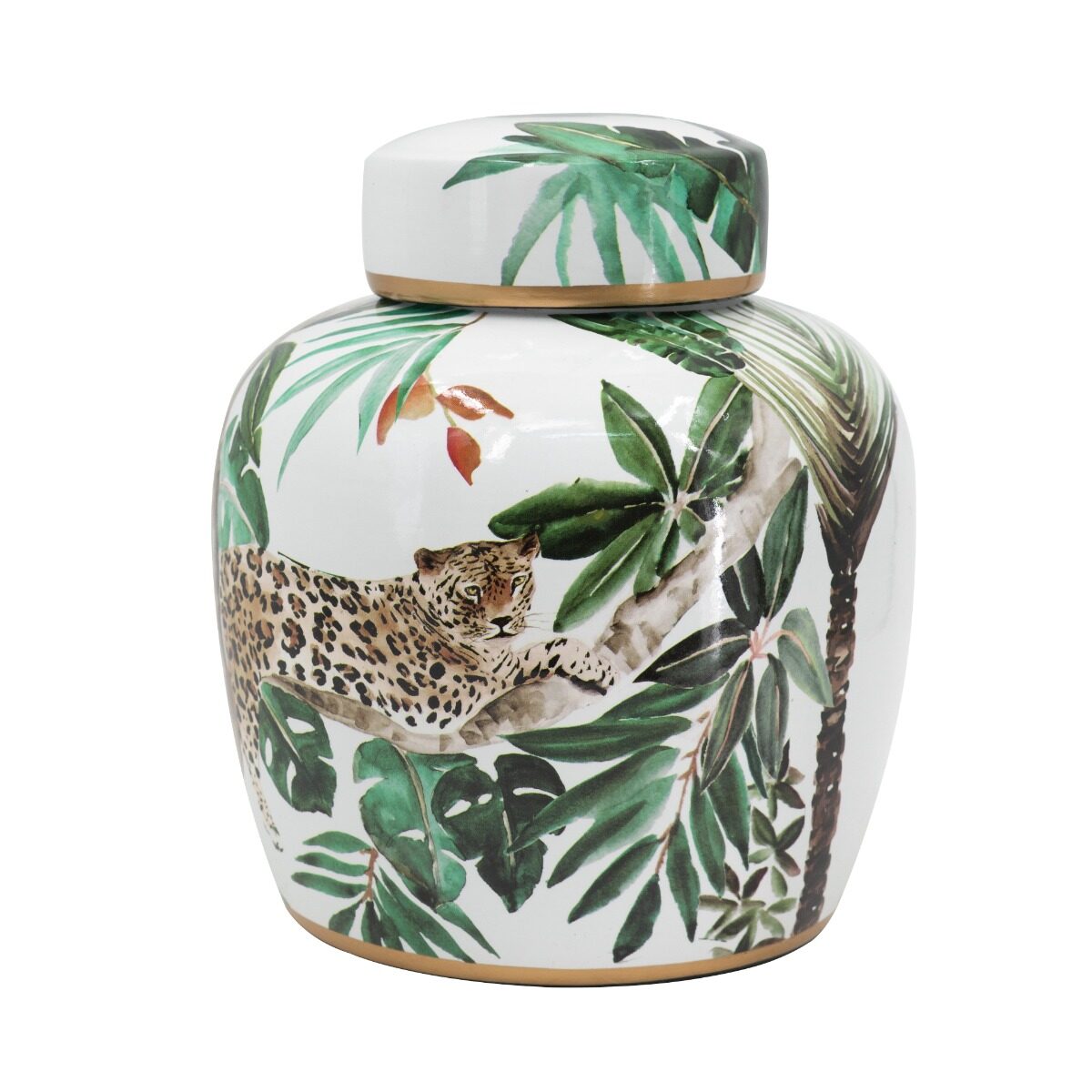 Artekko Artekko Lidded Διακοσμητικό Δοχείο Βάζο με Καπάκι από Πορσελάνη σε Λευκό με Πράσινο (20.3x20.3x24.1)cm 60972