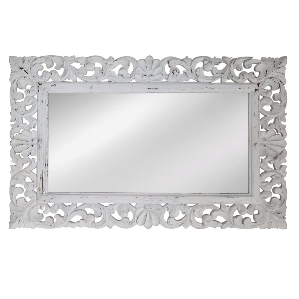 Artekko Artekko Mirroki Ξύλινος Λευκός Σκαλιστός Καθρέπτης Τοίχου (140x90)cm 667-4003