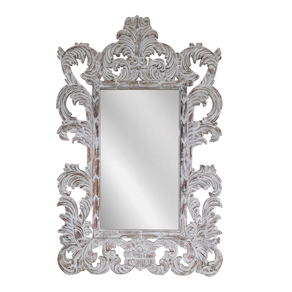 Artekko Artekko Mirroki Ξύλινος Λευκός Πατίνα Σκαλιστός Καθρέπτης Τοίχου (120x90)cm 667-4004