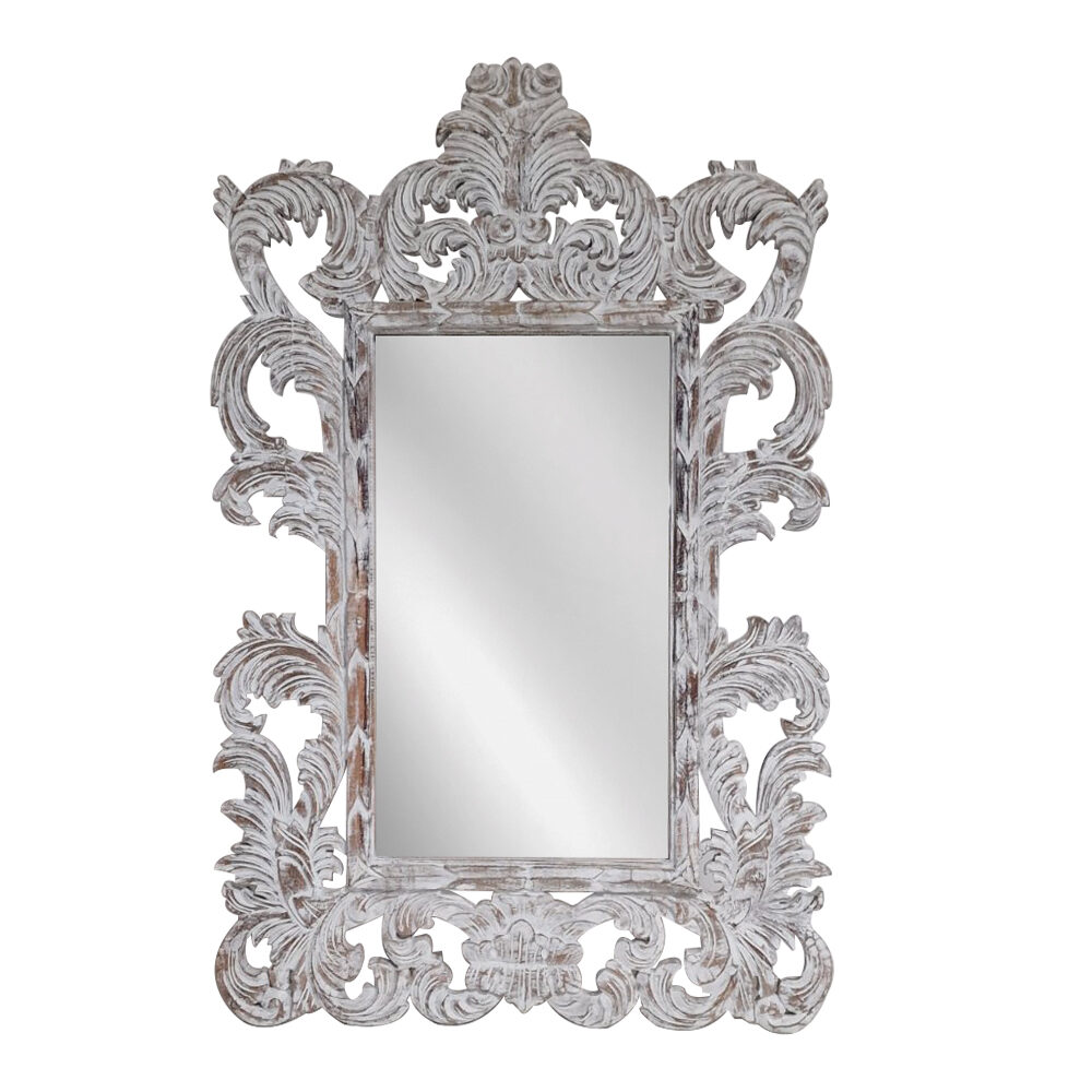Artekko Artekko Mirroki Ξύλινος Λευκός Πατίνα Σκαλιστός Καθρέπτης Τοίχου (120x90)cm 667-4004