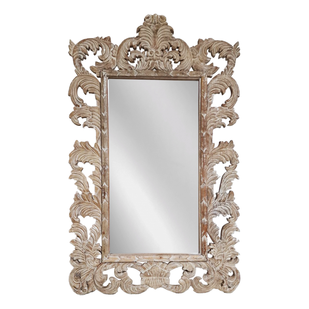 Artekko Artekko Mirroki Ξύλινος Λευκός Πατίνα Σκαλιστός Καθρέπτης Τοίχου (150x100)cm 667-4005