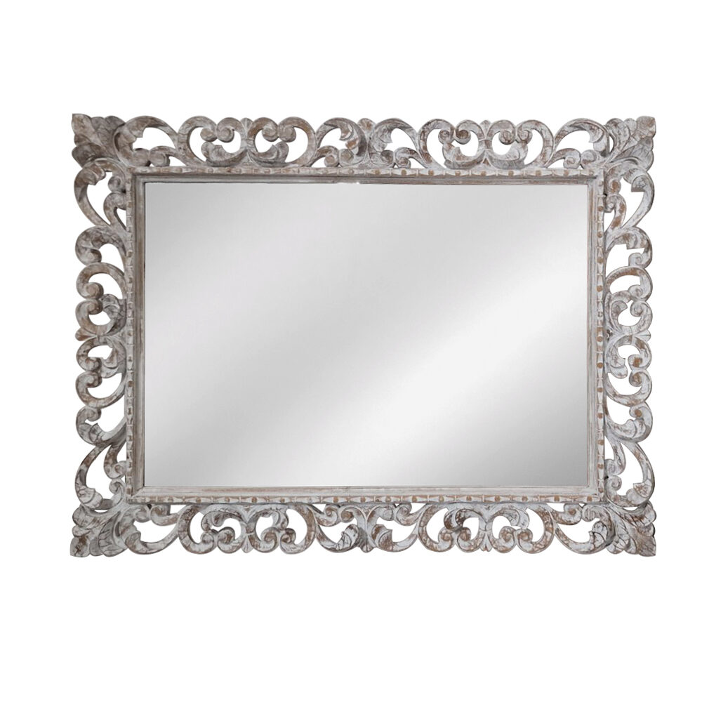 Artekko Artekko Mirroki Ξύλινος Λευκός Πατίνα Σκαλιστός Καθρέπτης Τοίχου (120x90)cm 667-4017