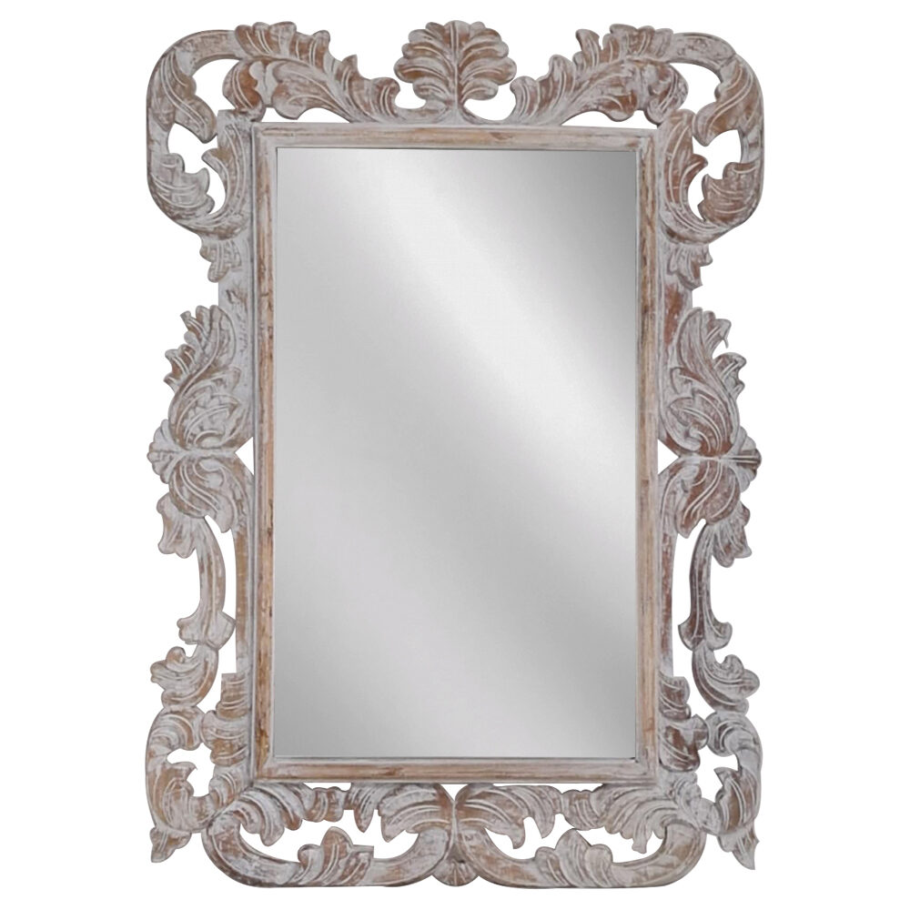 Artekko Artekko Mirroki Ξύλινος Λευκός Πατίνα Σκαλιστός Καθρέπτης Τοίχου (100x70)cm 667-4028