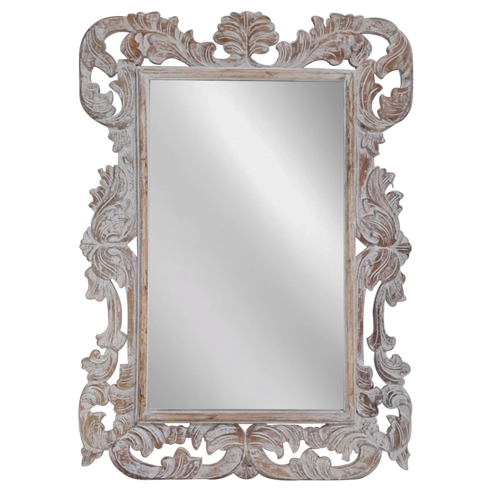 Artekko Artekko Mirroki Ξύλινος Λευκός Πατίνα Σκαλιστός Καθρέπτης Τοίχου (100x70)cm 667-4028