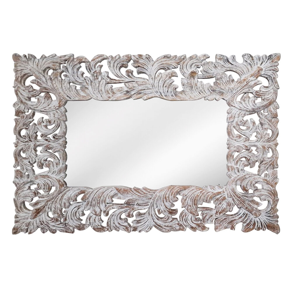 Artekko Artekko Mirroki Ξύλινος Μπεζ Πατίνα Σκαλιστός Καθρέπτης Τοίχου (120x90)cm 667-4039