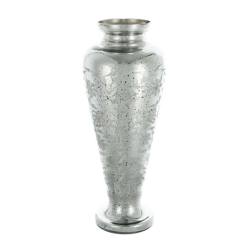 Artekko Artekko Silver Γυάλινο Ασημί Αντικέ Διακοσμητικό Βάζο (19x19x50)cm 70448