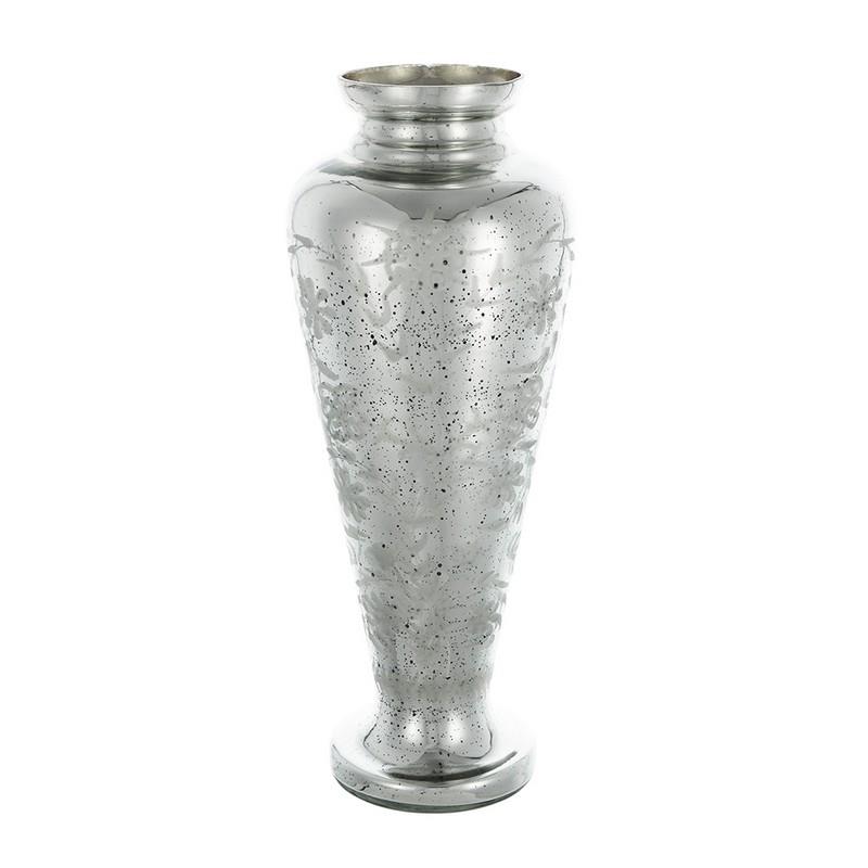 Artekko Artekko Silver Γυάλινο Ασημί Αντικέ Διακοσμητικό Βάζο (19x19x50)cm 70448