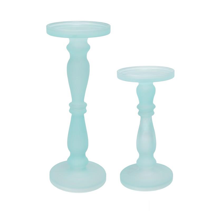 Artekko Artekko Frosted Γυάλινο Γαλάζιο Κηροπήγιο (13x13x35.5)cm 2pcs 70460-FRAQ-DS-SA