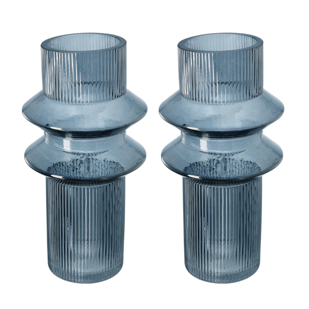 Artekko Artekko Fluted Μπλε Ημιδιάφανο Διακοσμητικό Βάζο με Ραβδώσεις (19x19x31)cm 2pcs 70469-LUSM-DS-SA