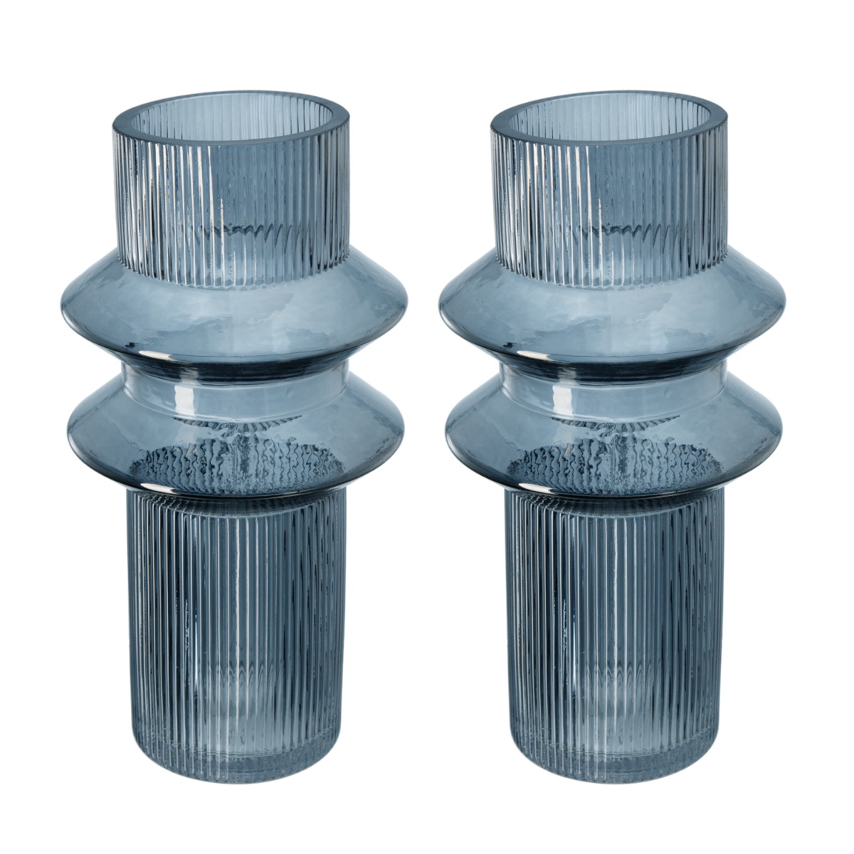 Artekko Artekko Fluted Μπλε Ημιδιάφανο Διακοσμητικό Βάζο με Ραβδώσεις (19x19x31)cm 2pcs 70469-LUSM-DS-SA