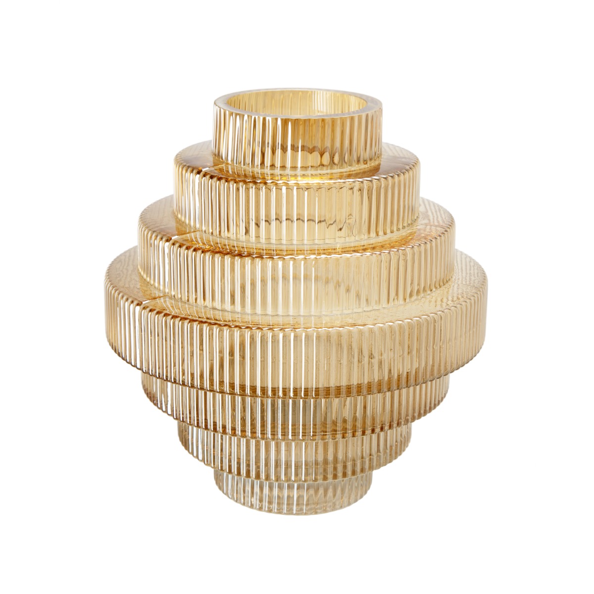 Artekko Artekko Fluted Κίτρινο Ημιδιάφανο Διακοσμητικό Βάζο με Ραβδώσεις (23x23x25)cm 70473-LUAM-DS-SA