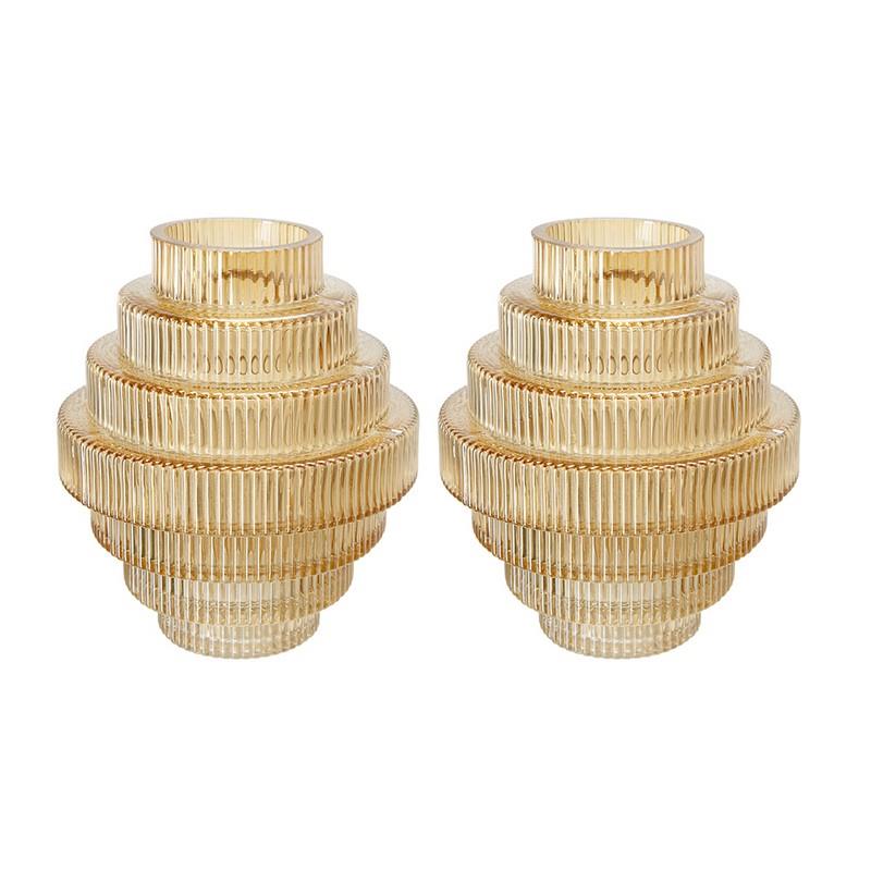 Artekko Artekko Fluted Κίτρινο Ημιδιάφανο Διακοσμητικό Βάζο με Ραβδώσεις (15x15x17)cm 2pcs 70475-LUAM-DS-SA