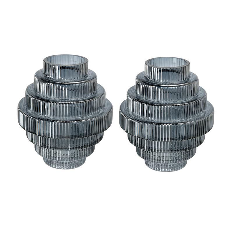Artekko Artekko Fluted Μπλε Ημιδιάφανο Διακοσμητικό Βάζο με Ραβδώσεις (15x15x17)cm 2pcs 70475-LUSM-DS-SA