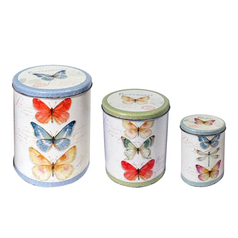 Artekko Artekko Container Πολύχρωμα Μεταλλικά Δοχεία Αποθήκευσης με Πεταλούδες (20x20x24)cm (17x17x22)cm (14x14x20)cm 3pcs 742-2163