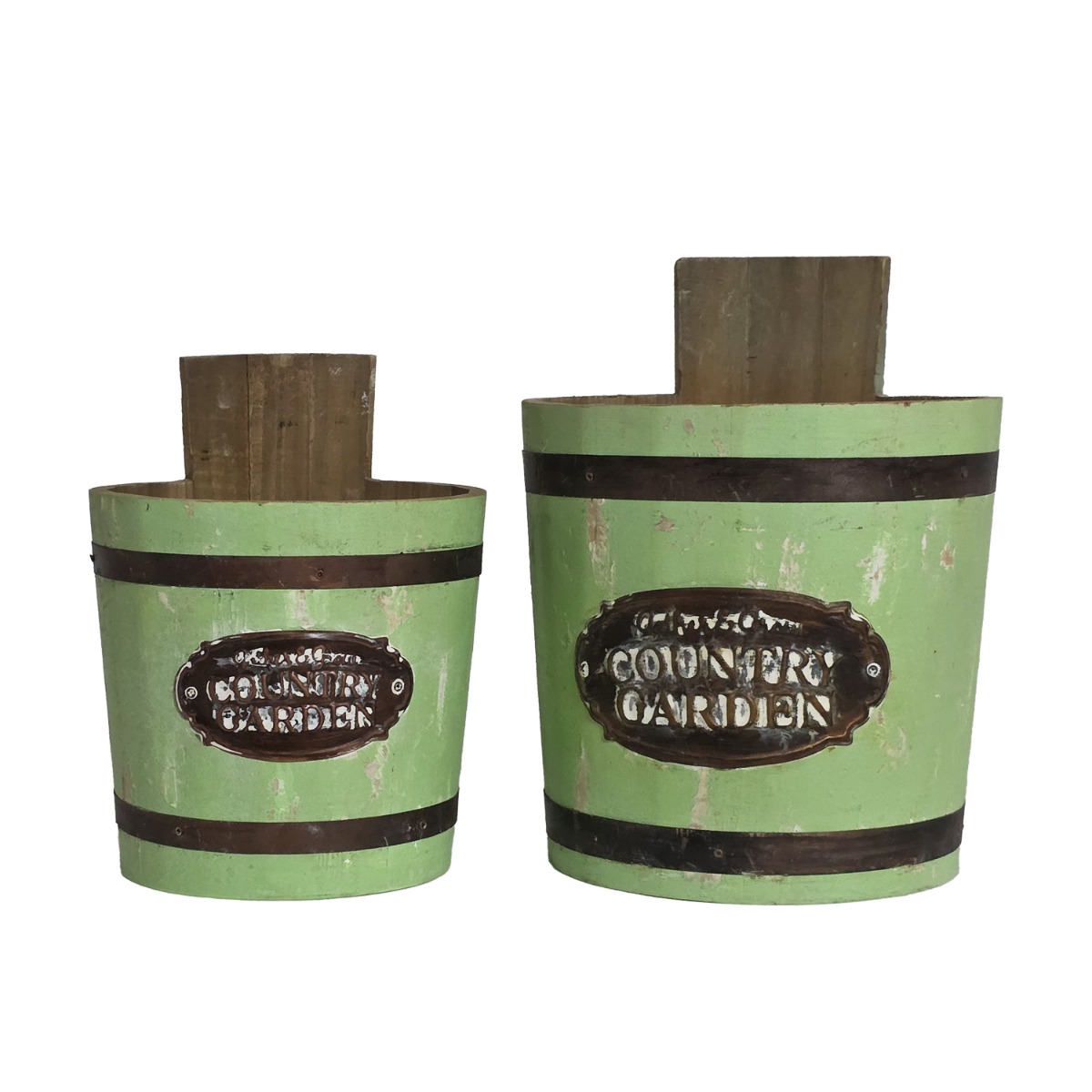 Artekko Artekko Planter Πράσινα Ξύλινα Διακοσμητικά Κουβαδάκια Κασπό (23x23x30)cm (19x19x25)cm 2pcs 742-2603
