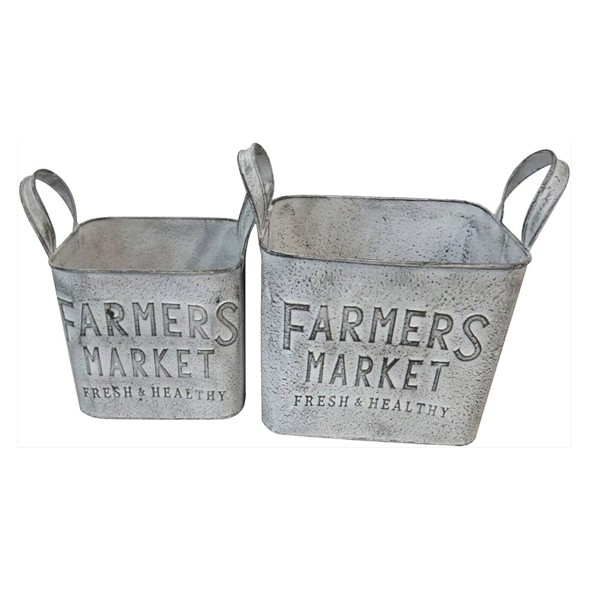 Artekko Artekko Planter Μεταλλικά Διακοσμητικά Κουβαδάκια Κασπό σε Λευκή Πατίνα (27x17x25)cm (22x14x13)cm 2pcs 742-2607