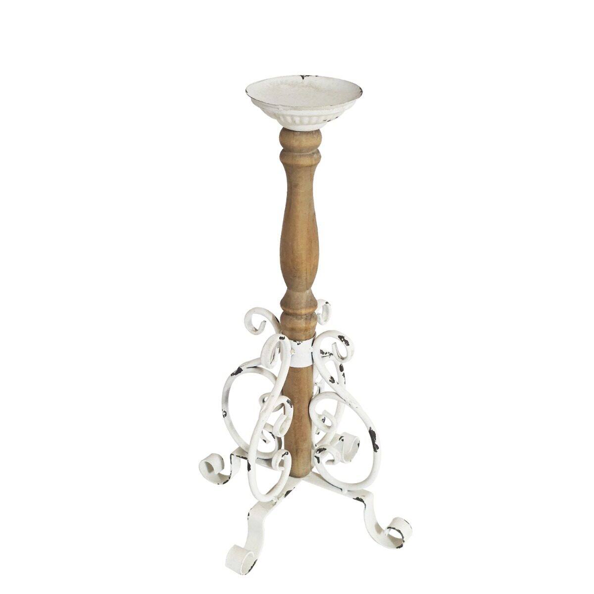 Artekko Artekko Candle Holder Ξύλινο Κηροπήγιο με Μεταλλική Βάση σε Λευκή Πατίνα (28x28x50)cm 742-2608